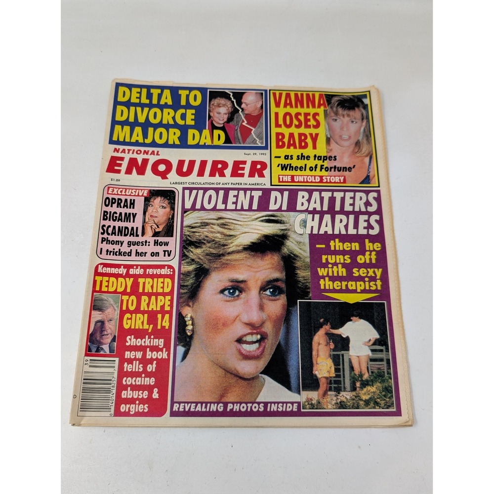 National Enquirer 1992 Princess Diana Prince Charles Oprah Ted Kennedy VTG 90s